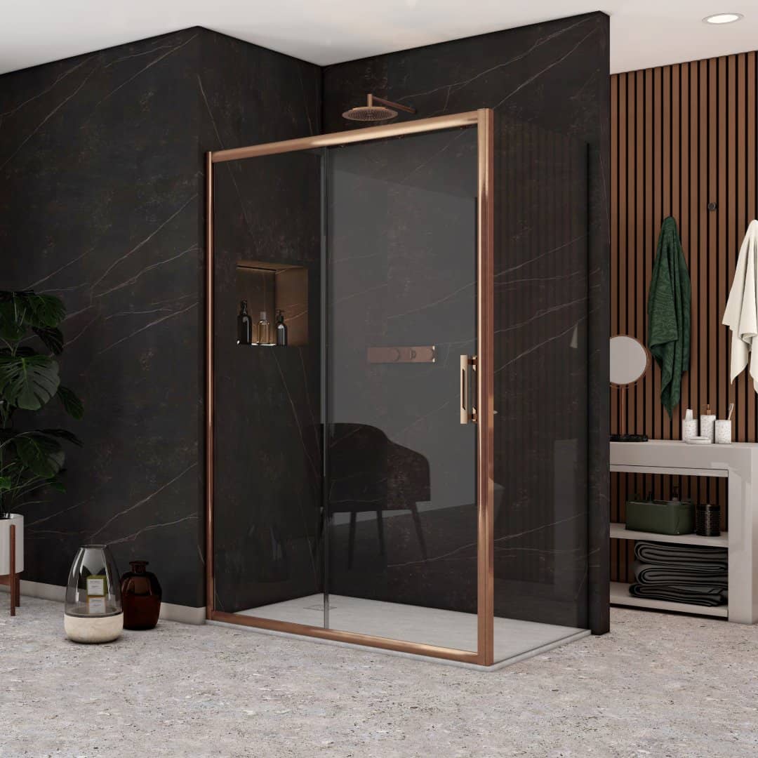 i9 Sliding Door with Side Panel - Brushed Bronze